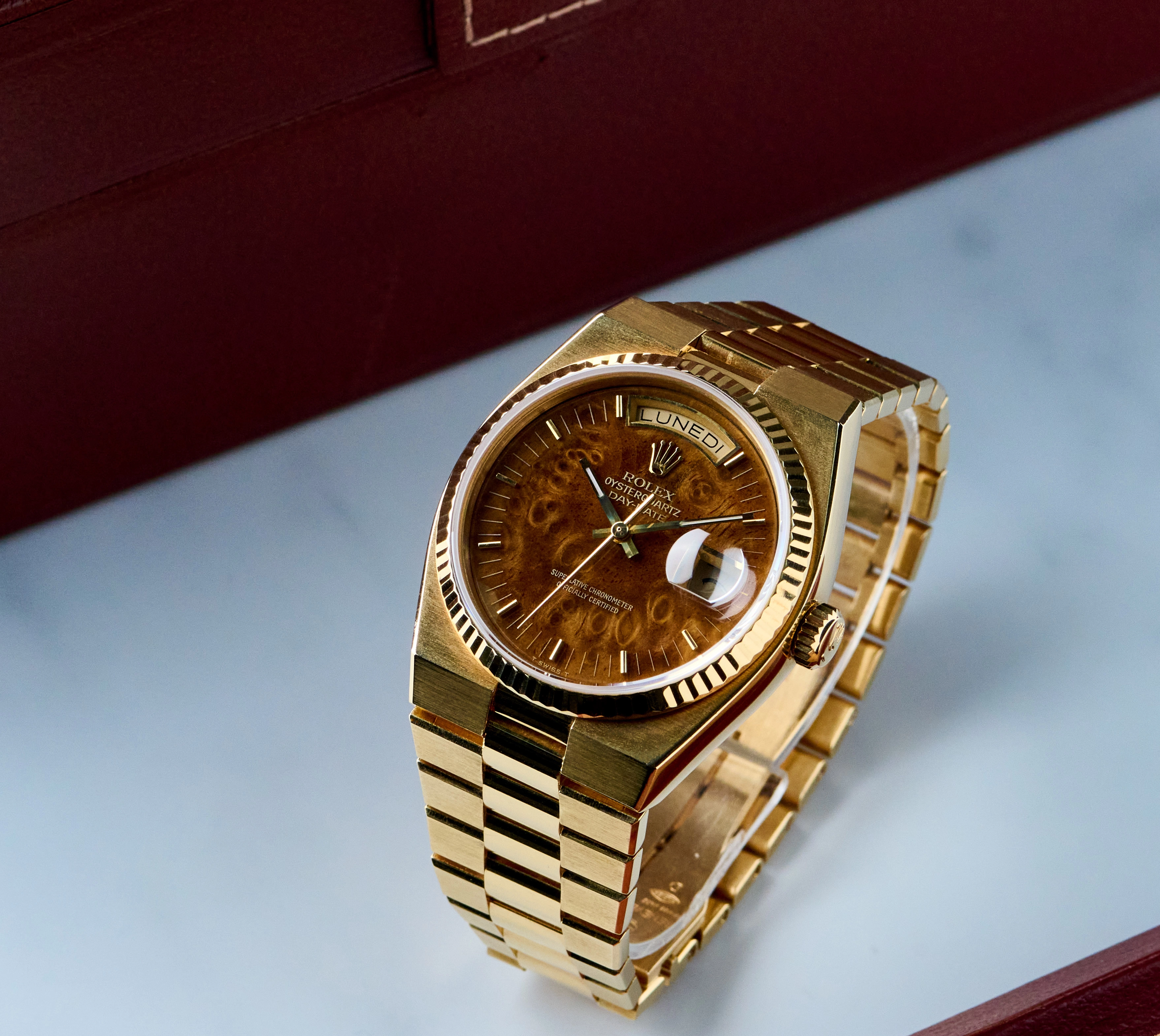 Rolex Day-Date Oysterquartz Burlwood Dial Review: ref. 19018