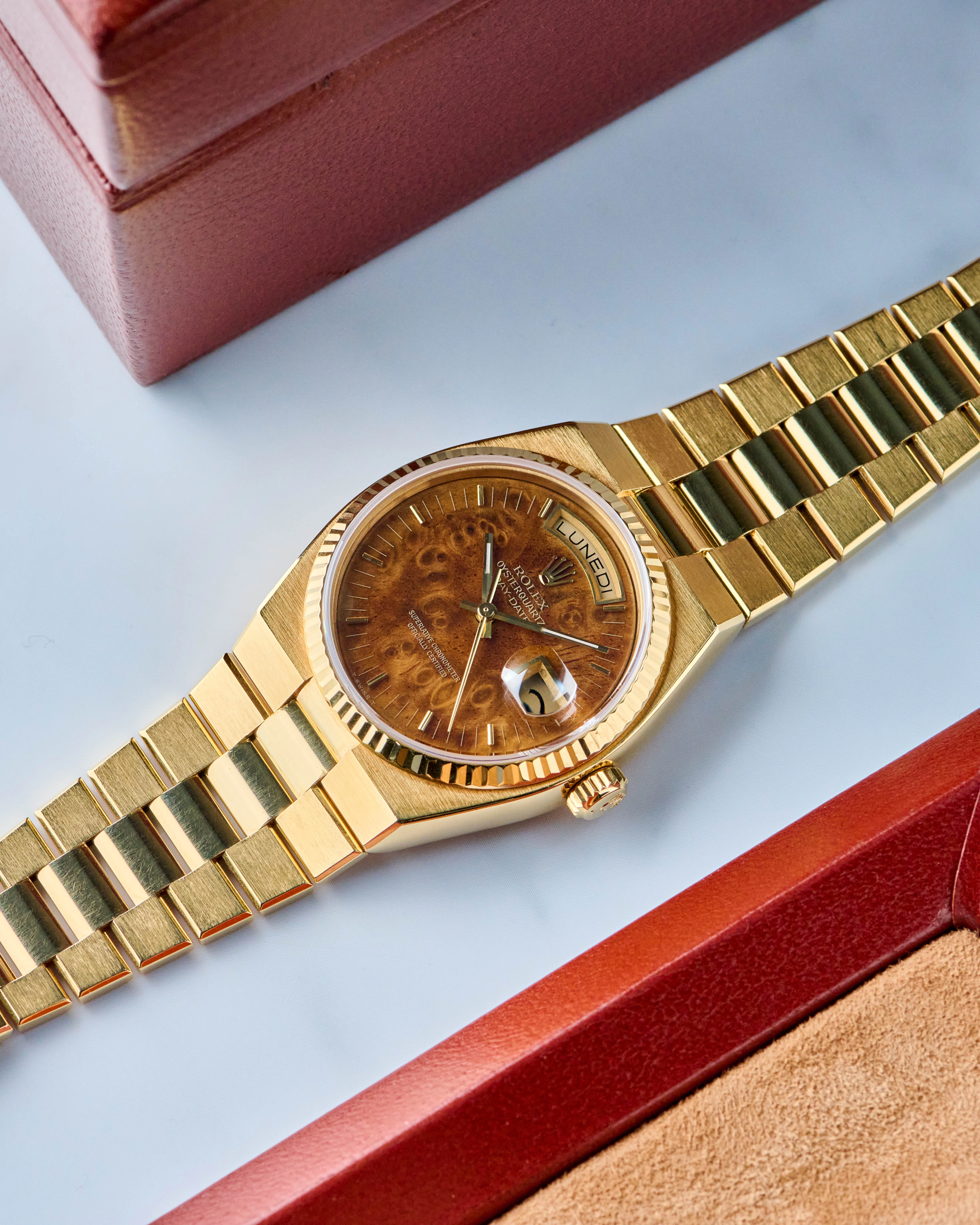 Rolex Day-Date Oysterquartz Burlwood Dial Review: ref. 19018